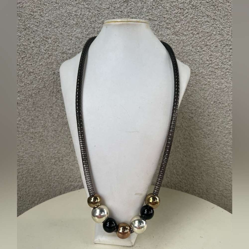 Vintage bold modern silver black bronze tones necklace rolled chain by efm